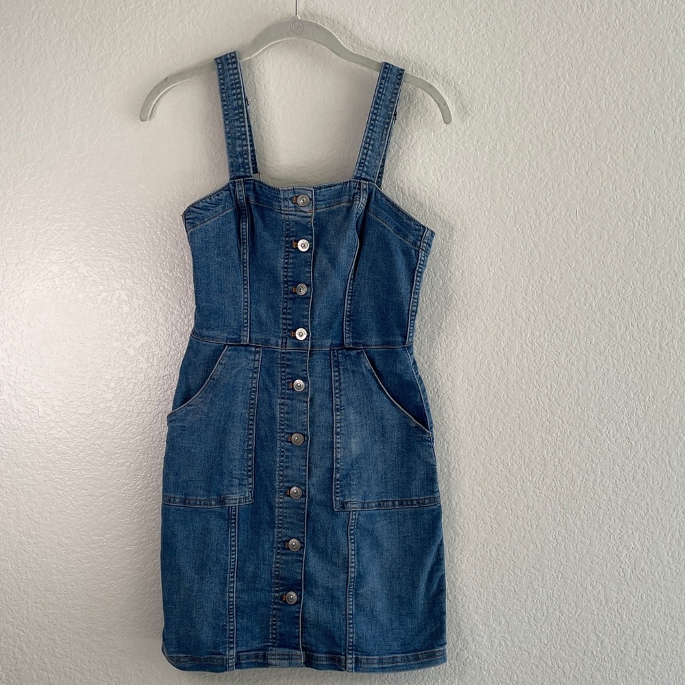 Y2K Divided by H&M denim button-up overall dress adjustable straps pockets 2 - Picture 2 of 5